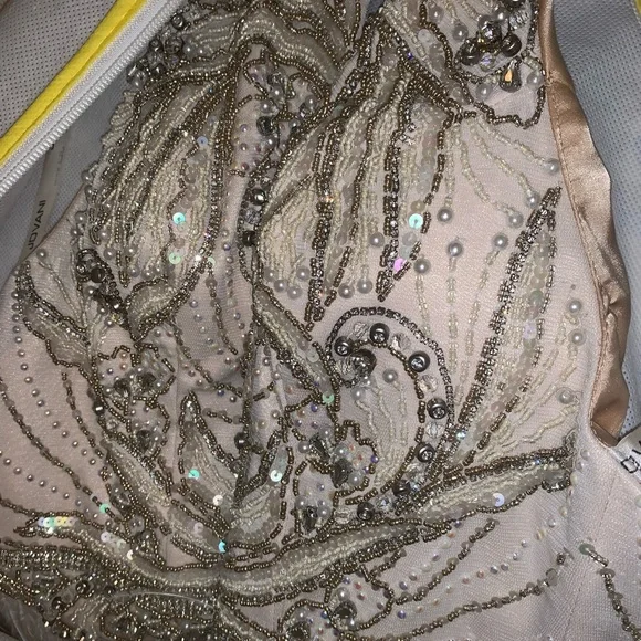 Ivory Embellished High Neck Short Dress 45547 - Picture 4 of 5